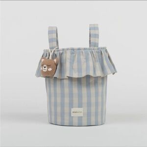 PRICE IS FIRM Minicoton Basket Stroller Bag in Vichy Blue + Sand